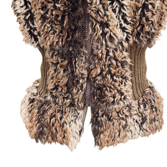 Womens Faux Fur Vest Brown Sherpa Y2K Boho Chunky Knit Waist Cozy Winter - Picture 7 of 11